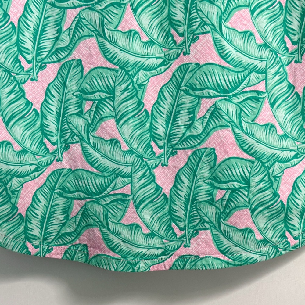 Vineyard Vines Palm Print Shirt Dress Size 14 Pink Green Sleeveless - Picture 11 of 16